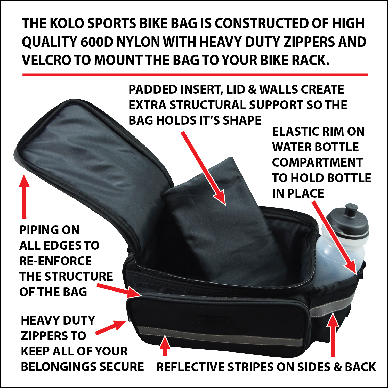 FreeLeben Bike Rack Bag Bike Trunk Saddle Bag with Reflective Strips and Velcro & Side Bottle Holder Mountain Bike Rear Seat Luggage Bag